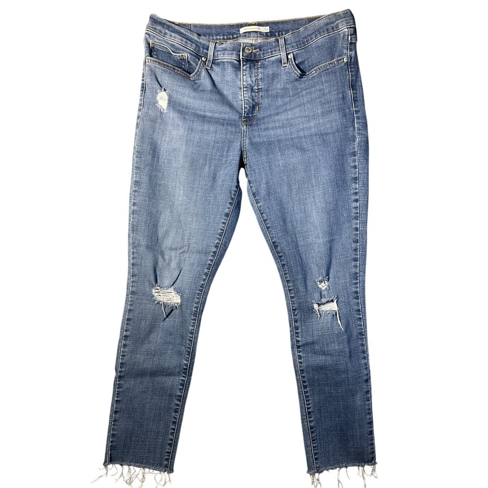 Levi's 311 Shaping Skinny Jeans Women's Size 32 Medium Wash Distressed Raw Hem